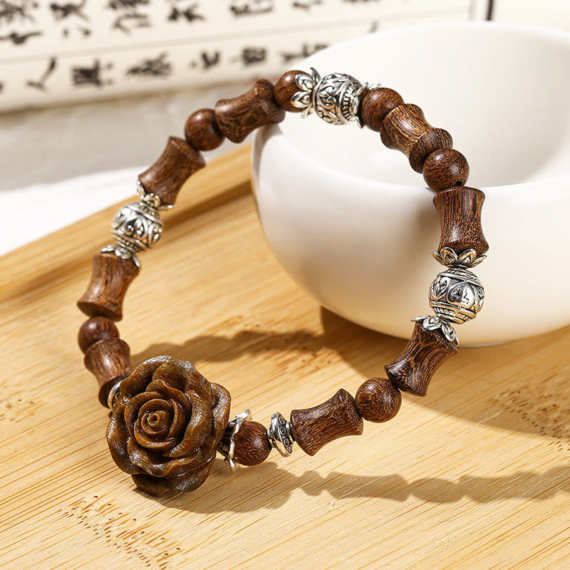 Sandalwood Bamboo Camellia Healing Bracelet 14-16cm Wrist