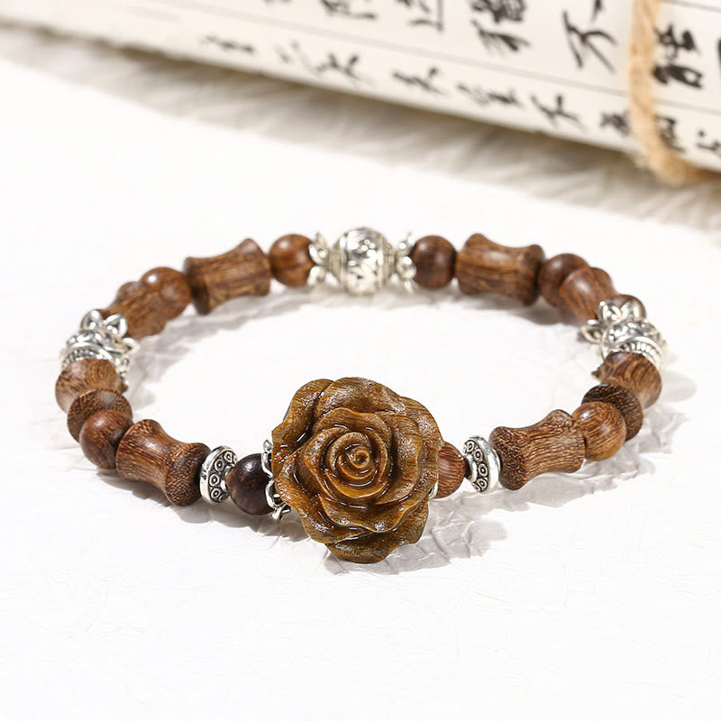 Sandalwood Bamboo Camellia Healing Bracelet 14-16cm Wrist