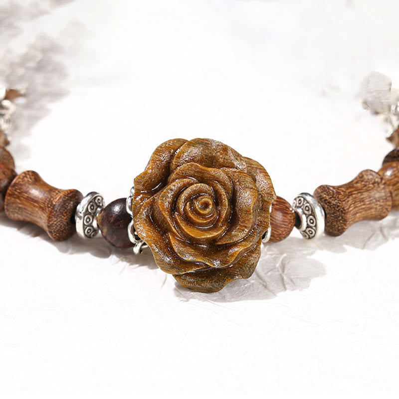 Sandalwood Bamboo Camellia Healing Bracelet 14-16cm Wrist