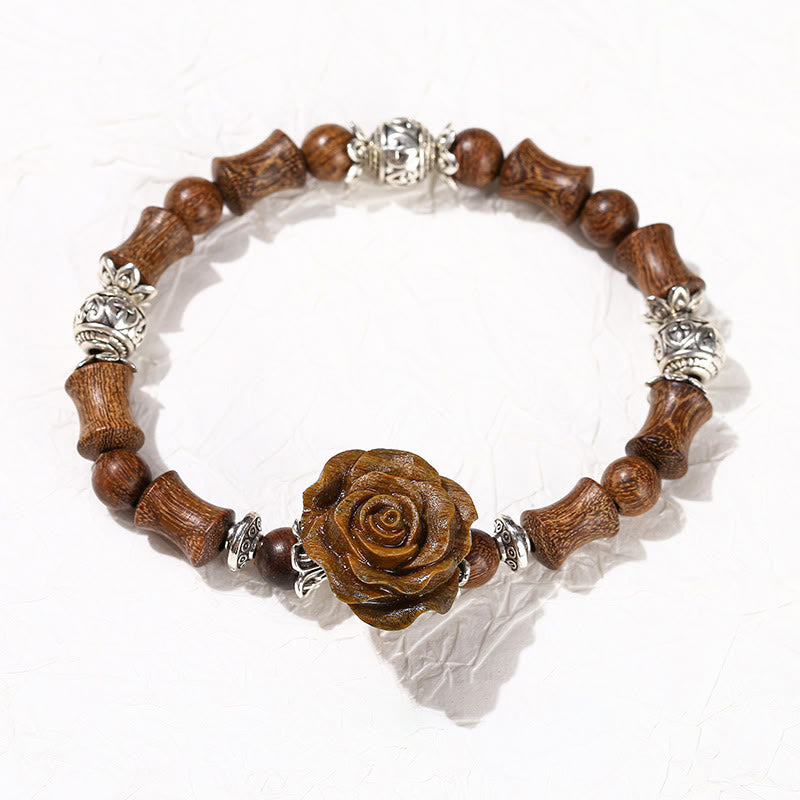Sandalwood Bamboo Camellia Healing Bracelet 14-16cm Wrist
