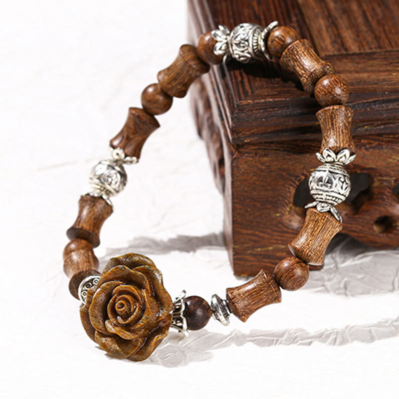 Sandalwood Bamboo Camellia Healing Bracelet 14-16cm Wrist
