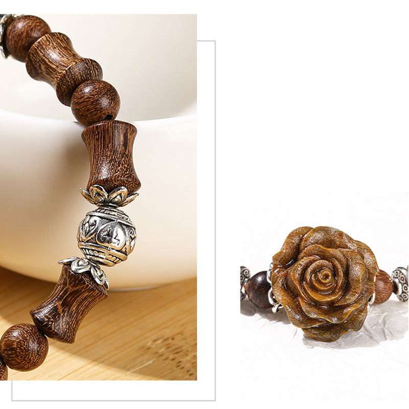 Sandalwood Bamboo Camellia Healing Bracelet 14-16cm Wrist