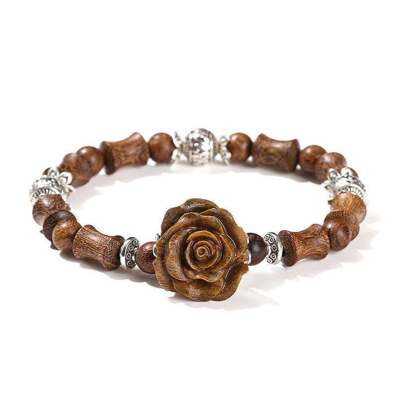 Sandalwood Bamboo Camellia Healing Bracelet 14-16cm Wrist