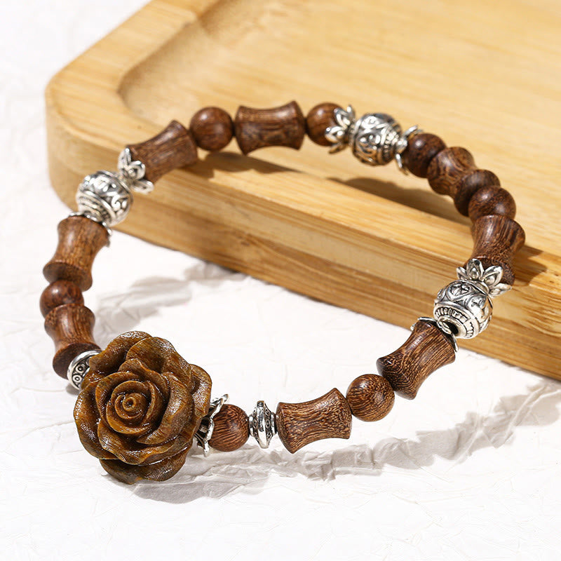 Sandalwood Bamboo Camellia Healing Bracelet 14-16cm Wrist