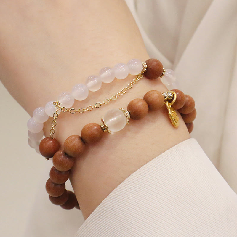Sandalwood Cat's Eye Fu Charm Protection Bracelet