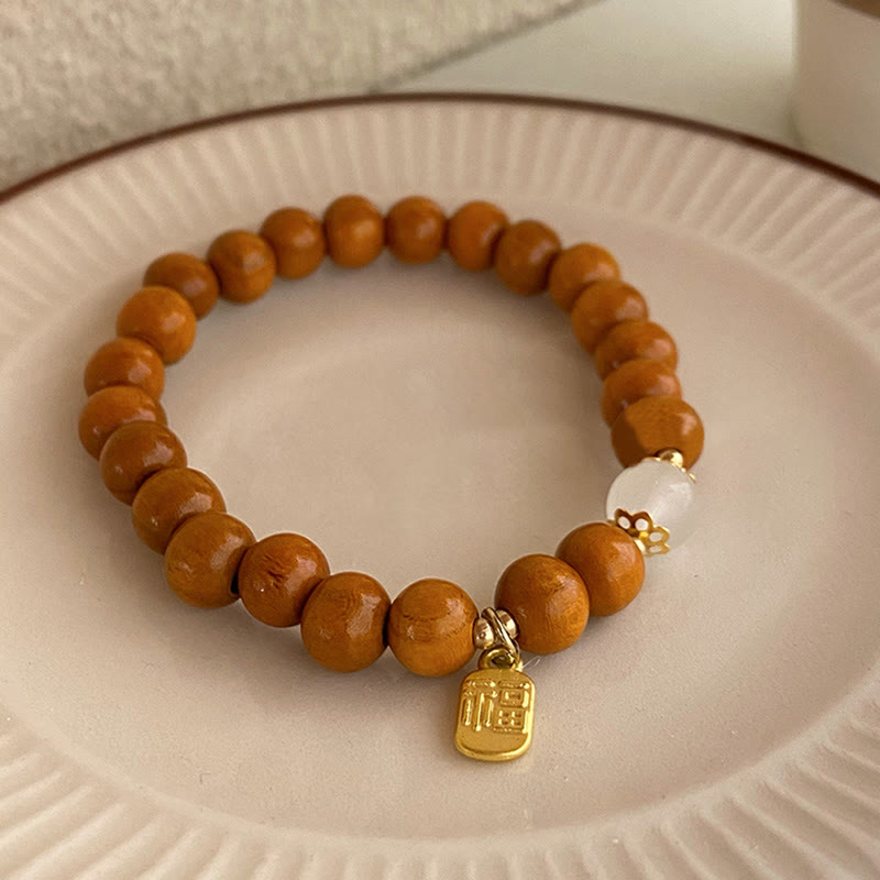 Sandalwood Cat's Eye Fu Charm Protection Bracelet