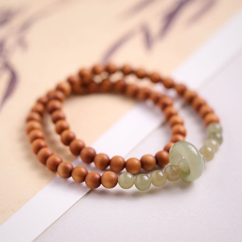 Sandalwood & Hetian Jade Double Wrap Protection Bracelet