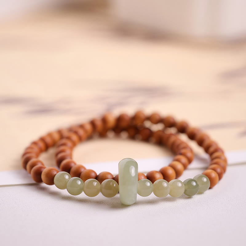 Sandalwood & Hetian Jade Double Wrap Protection Bracelet