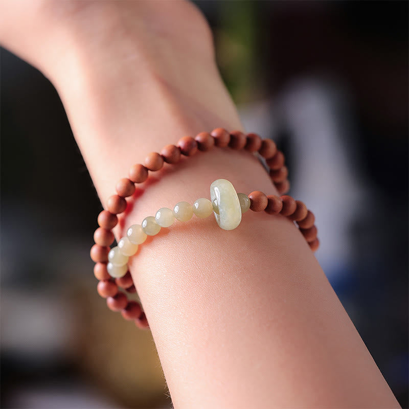 Sandalwood & Hetian Jade Double Wrap Protection Bracelet