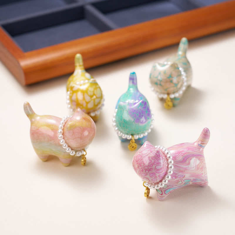 Sandalwood Lucky Mini Cat Lacquer Craft Zen Decor 48mm