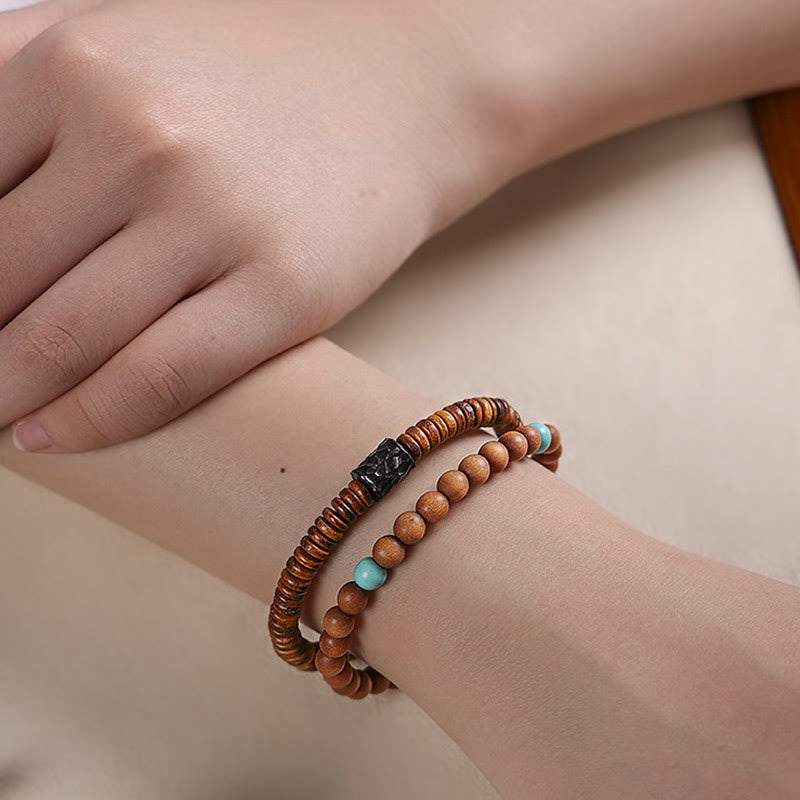Sandalwood Turquoise Double Wrap Protection Bracelet 6mm