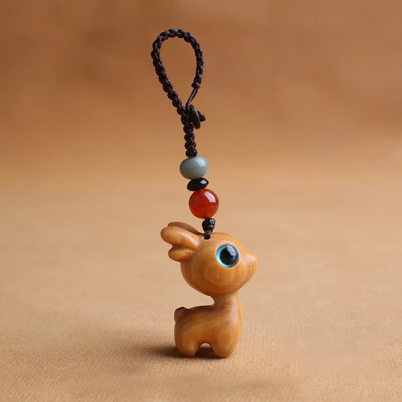 Sandalwood Wood 35mm Mini Deer Protection Key Chain