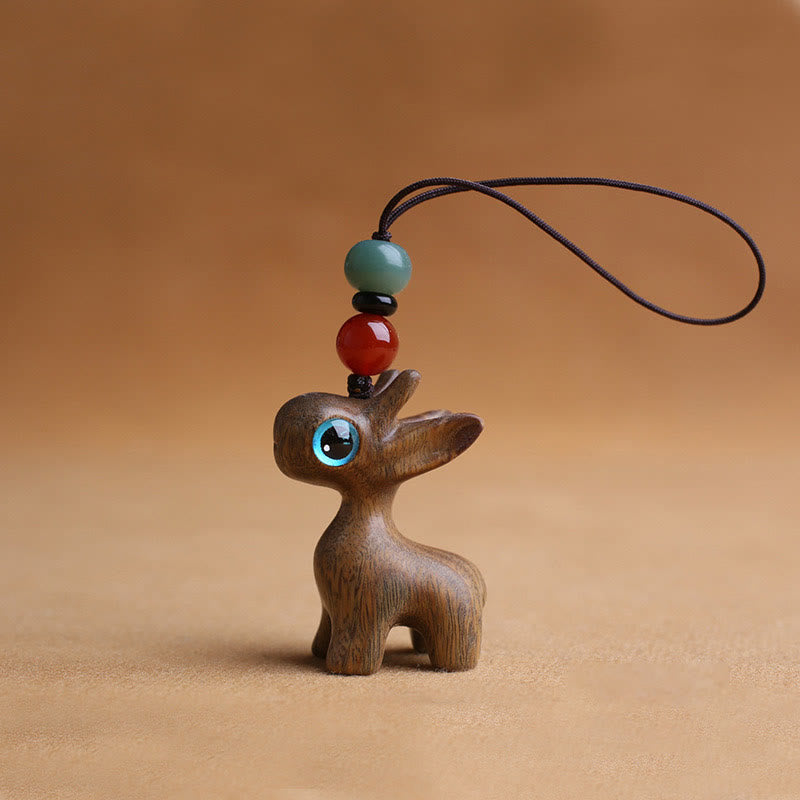 Sandalwood Wood 35mm Mini Deer Protection Key Chain