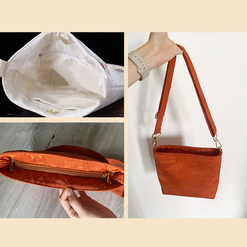 Satin Su Embroidered Crossbody Bag in Green – Elegant Yoga Tote