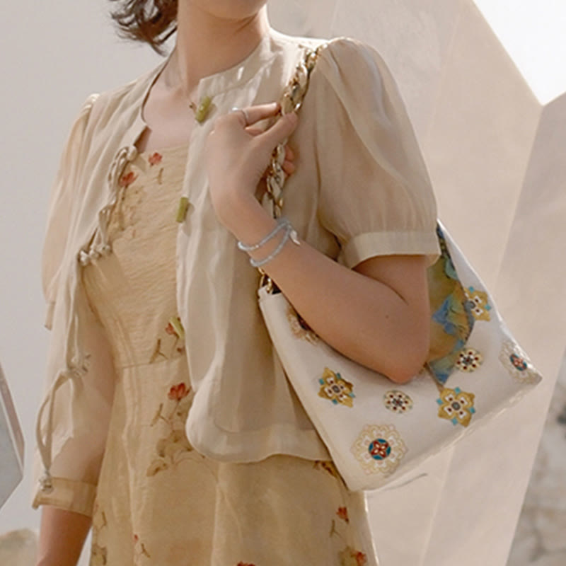 Satin Su Embroidered Crossbody Bag in Green – Elegant Yoga Tote