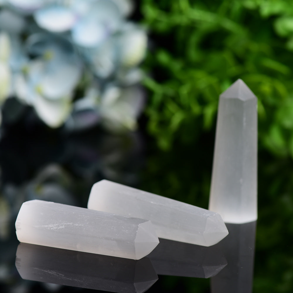 Selenite Crystal Points Set of 3 - 2.8 inch Healing Stones
