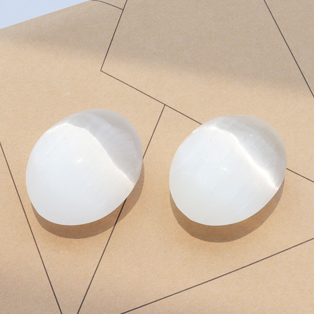Selenite Palm Stone 1.9 inch for Stress Relief & Crown Chakra