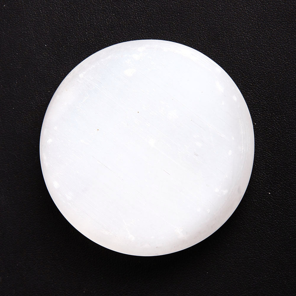 Selenite Palm Stone 65mm with Moon Engraving Healing Energy