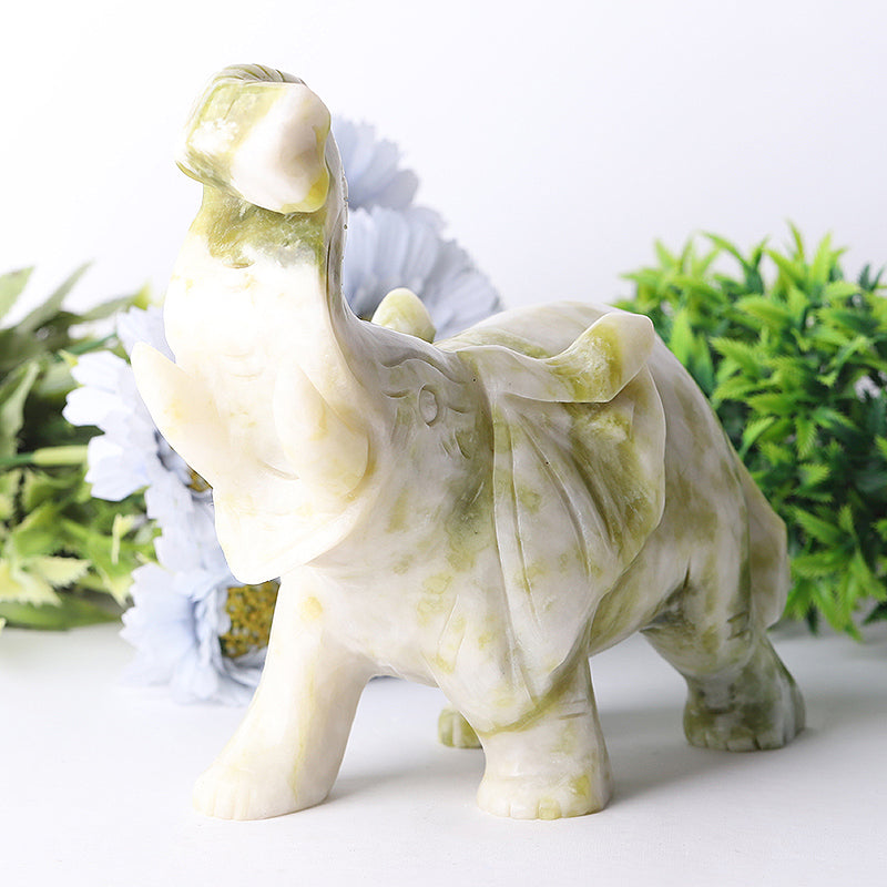 Serpentine Crystal Elephant Figurine 6.5in for Wisdom & Luck