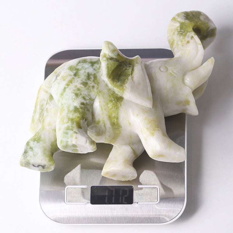 Serpentine Crystal Elephant Figurine 6.5in for Wisdom & Luck