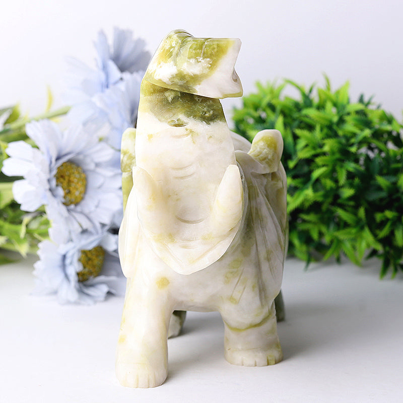 Serpentine Crystal Elephant Figurine 6.5in for Wisdom & Luck