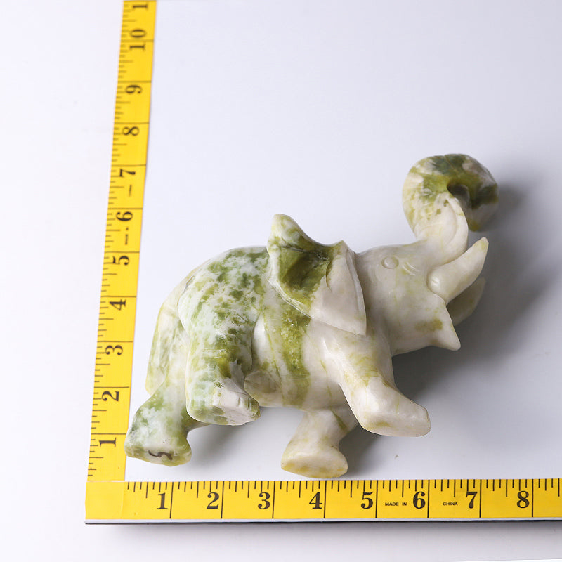 Serpentine Crystal Elephant Figurine 6.5in for Wisdom & Luck
