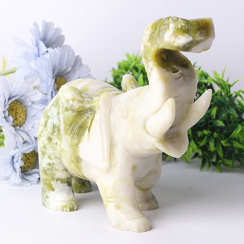 Serpentine Crystal Elephant Figurine 6.5in for Wisdom & Luck