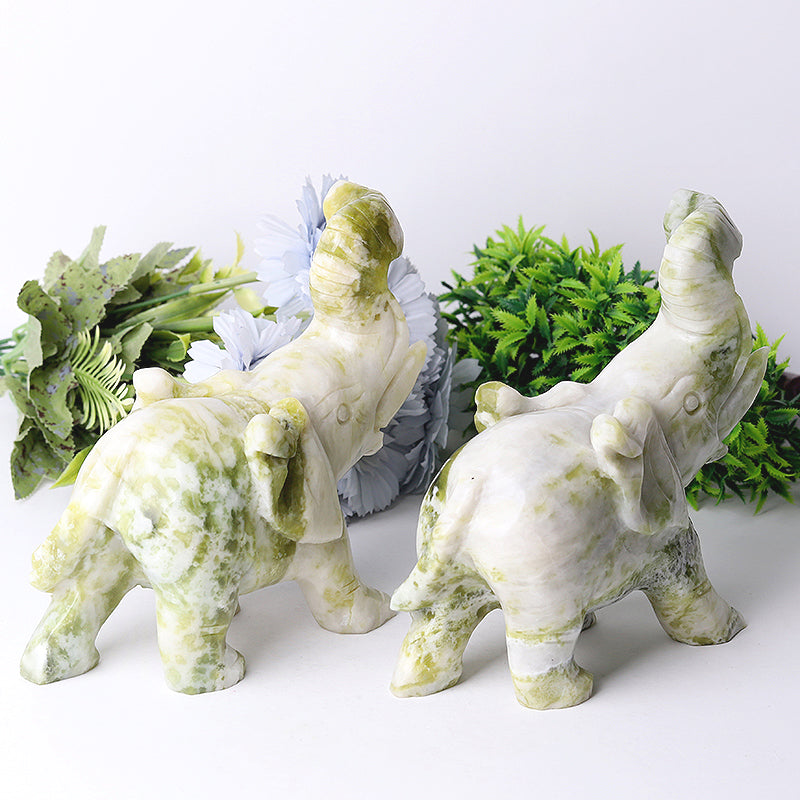 Serpentine Crystal Elephant Figurine 6.5in for Wisdom & Luck