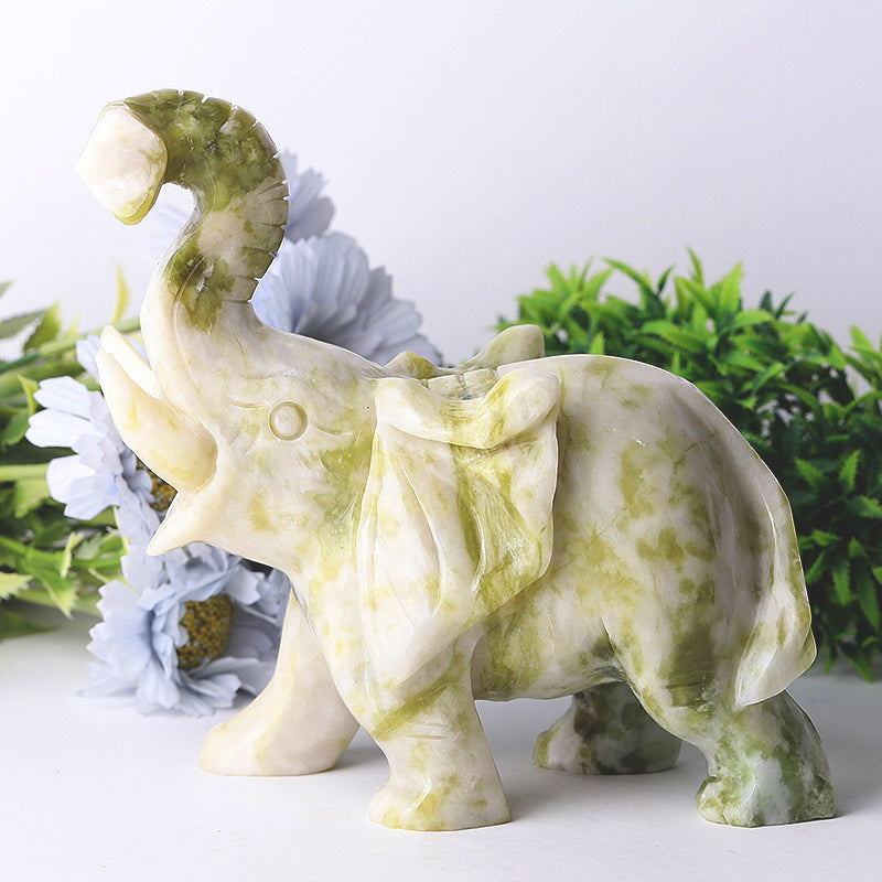 Serpentine Crystal Elephant Figurine 6.5in for Wisdom & Luck