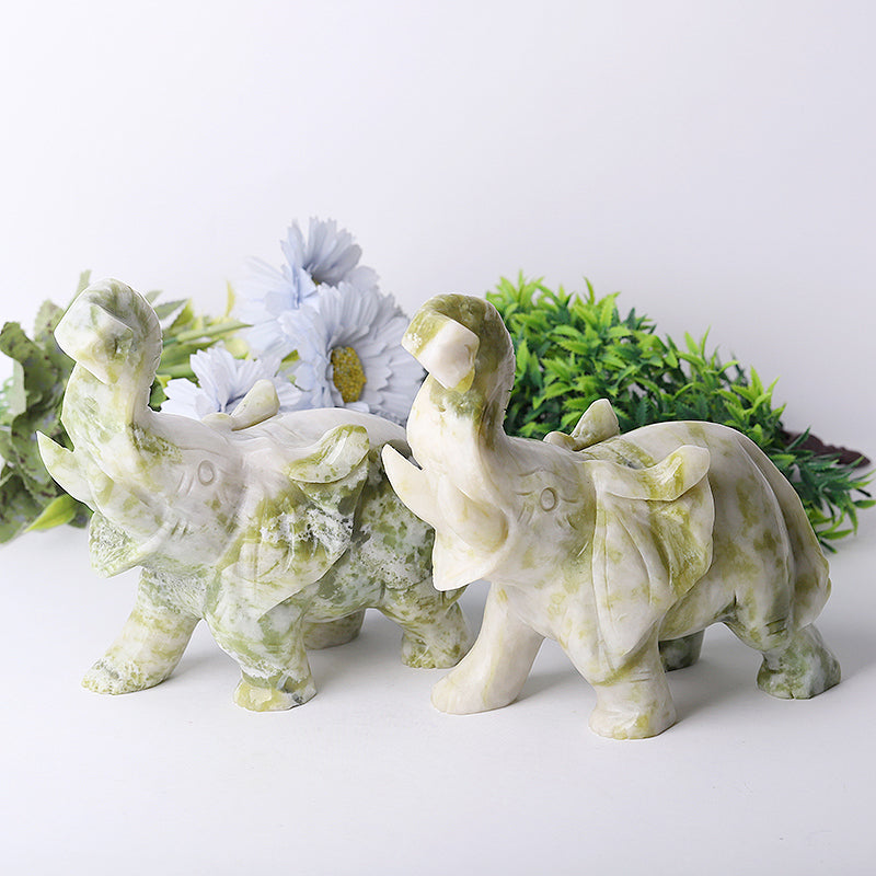 Serpentine Crystal Elephant Figurine 6.5in for Wisdom & Luck