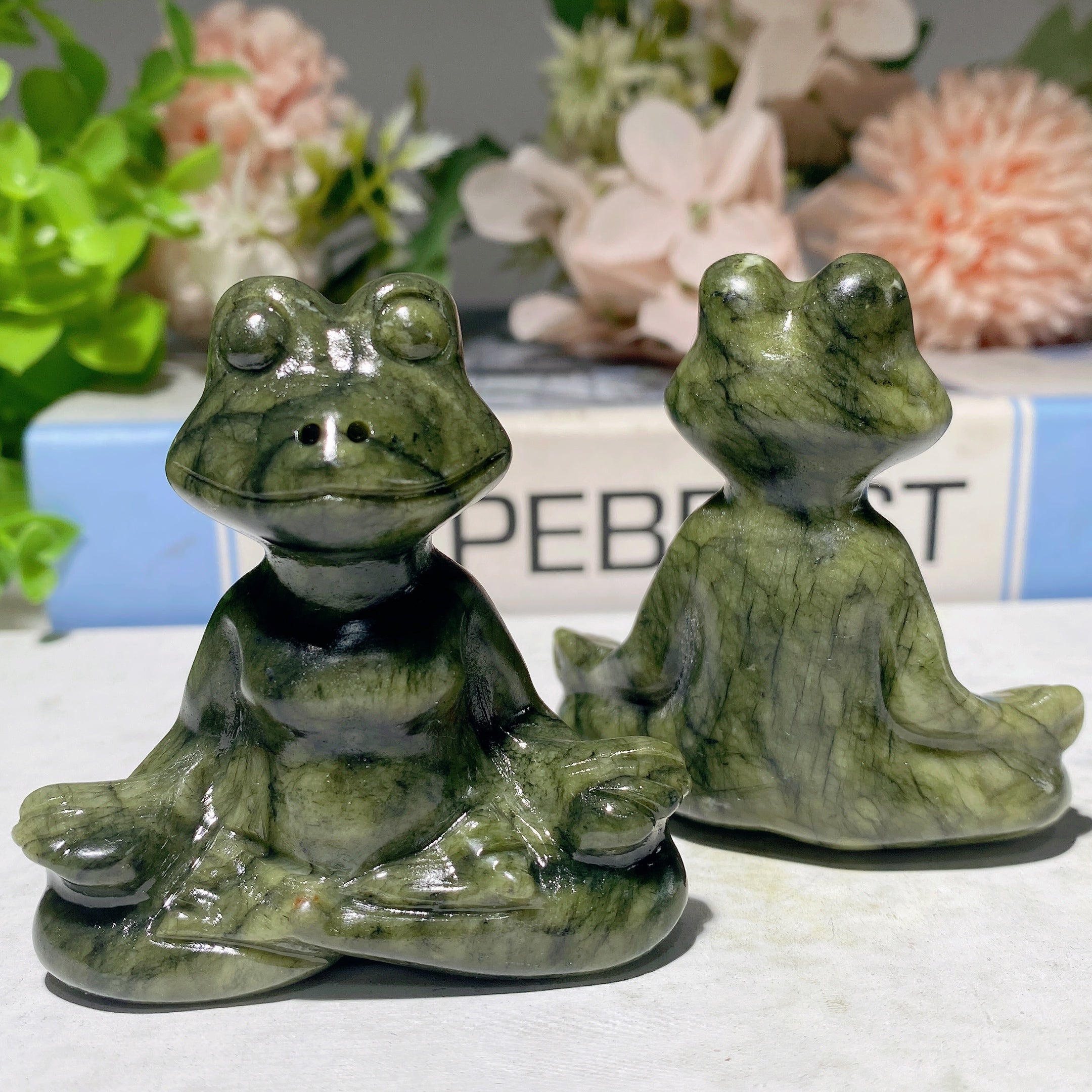 Serpentine Crystal Frog Carving 2.3-3.0 Inch Yoga Figurine