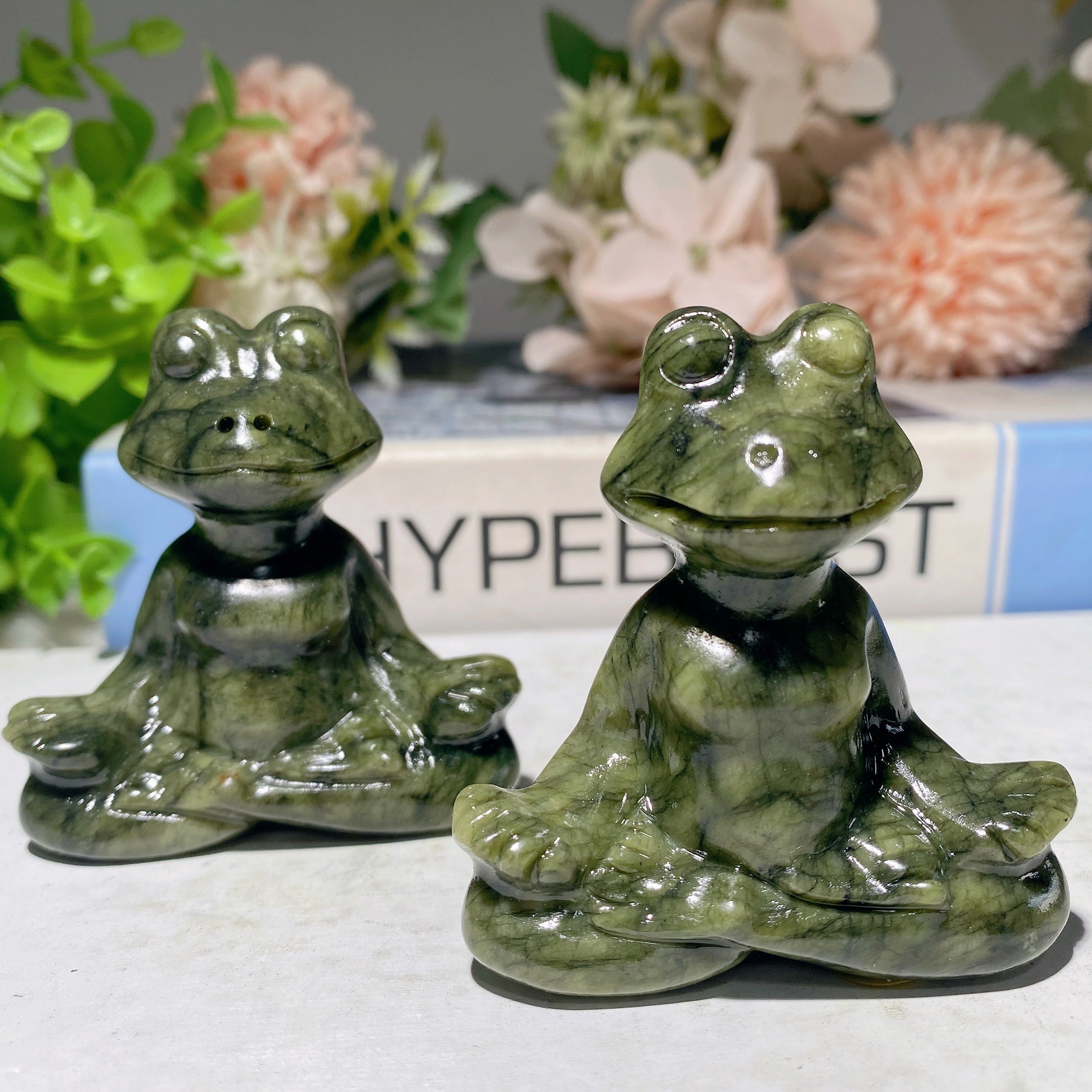 Serpentine Crystal Frog Carving 2.3-3.0 Inch Yoga Figurine