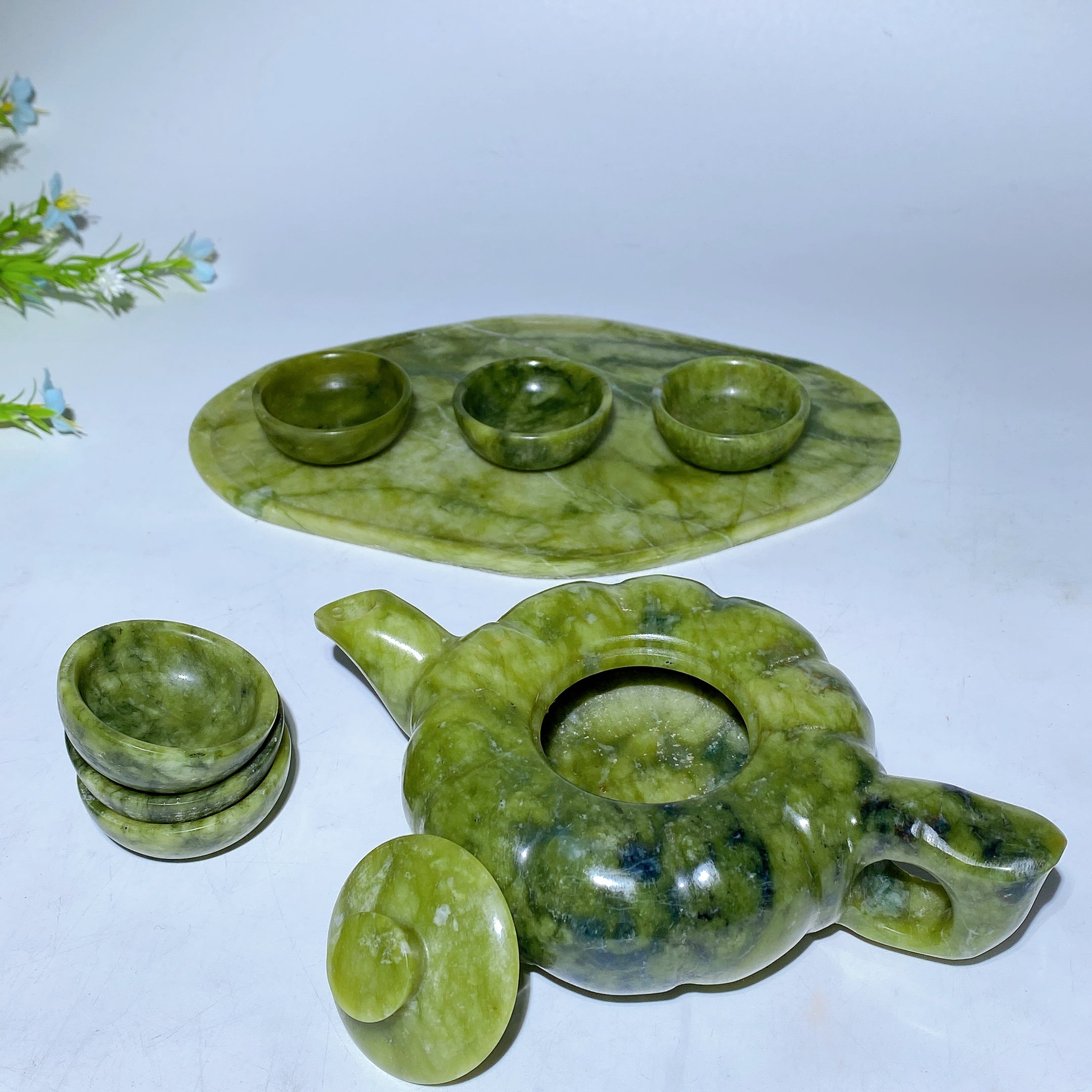 Serpentine Crystal Teaware Set with Gift Box for Healing