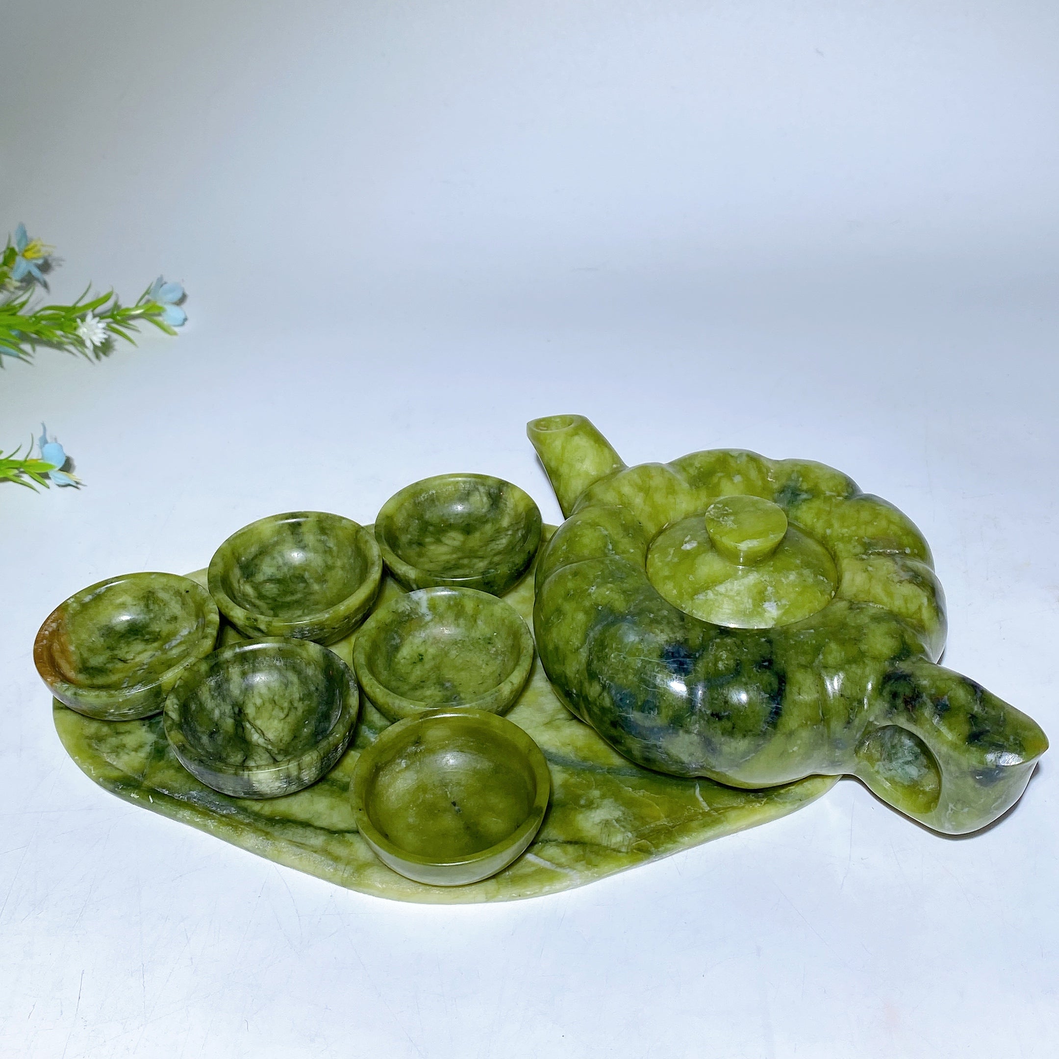 Serpentine Crystal Teaware Set with Gift Box for Healing