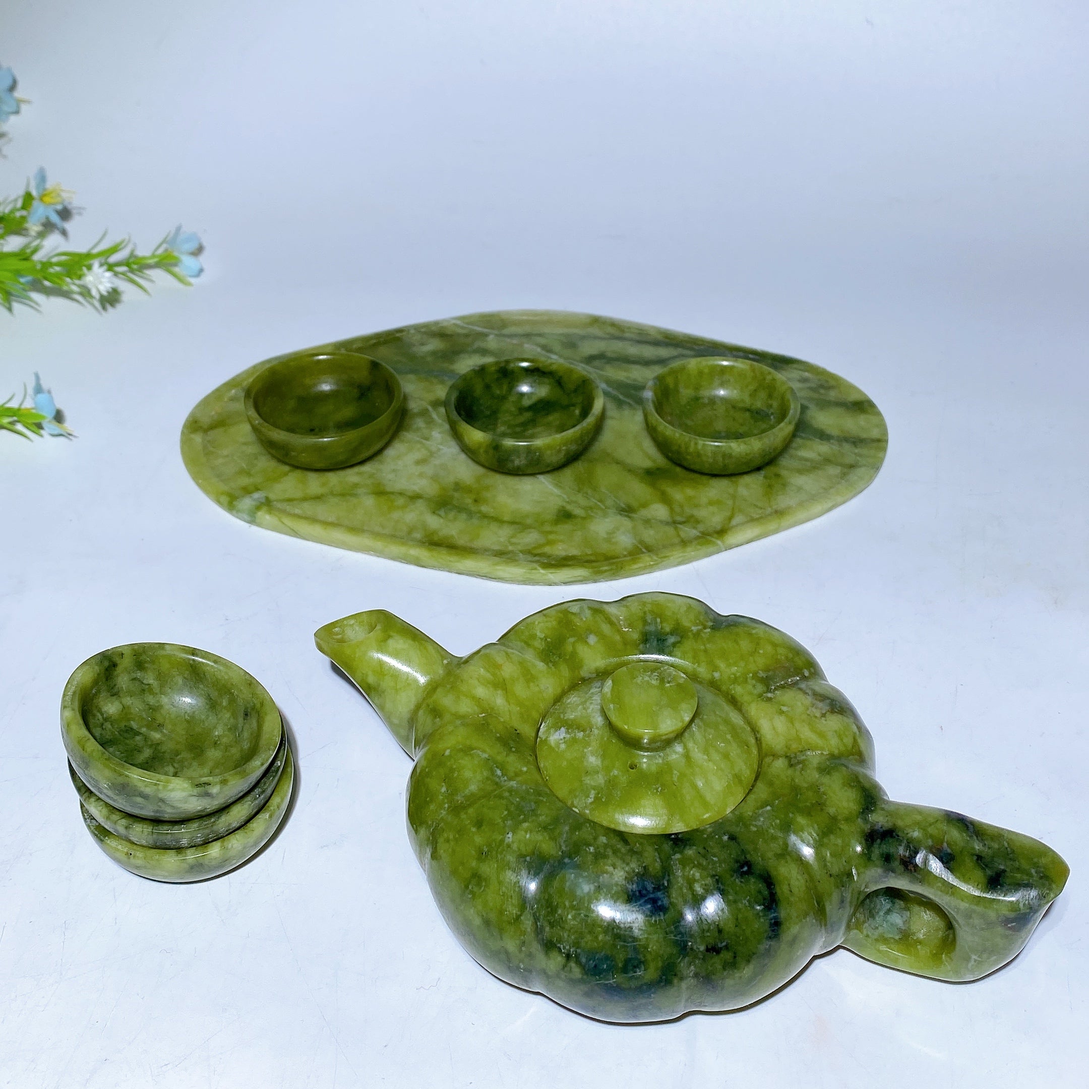 Serpentine Crystal Teaware Set with Gift Box for Healing