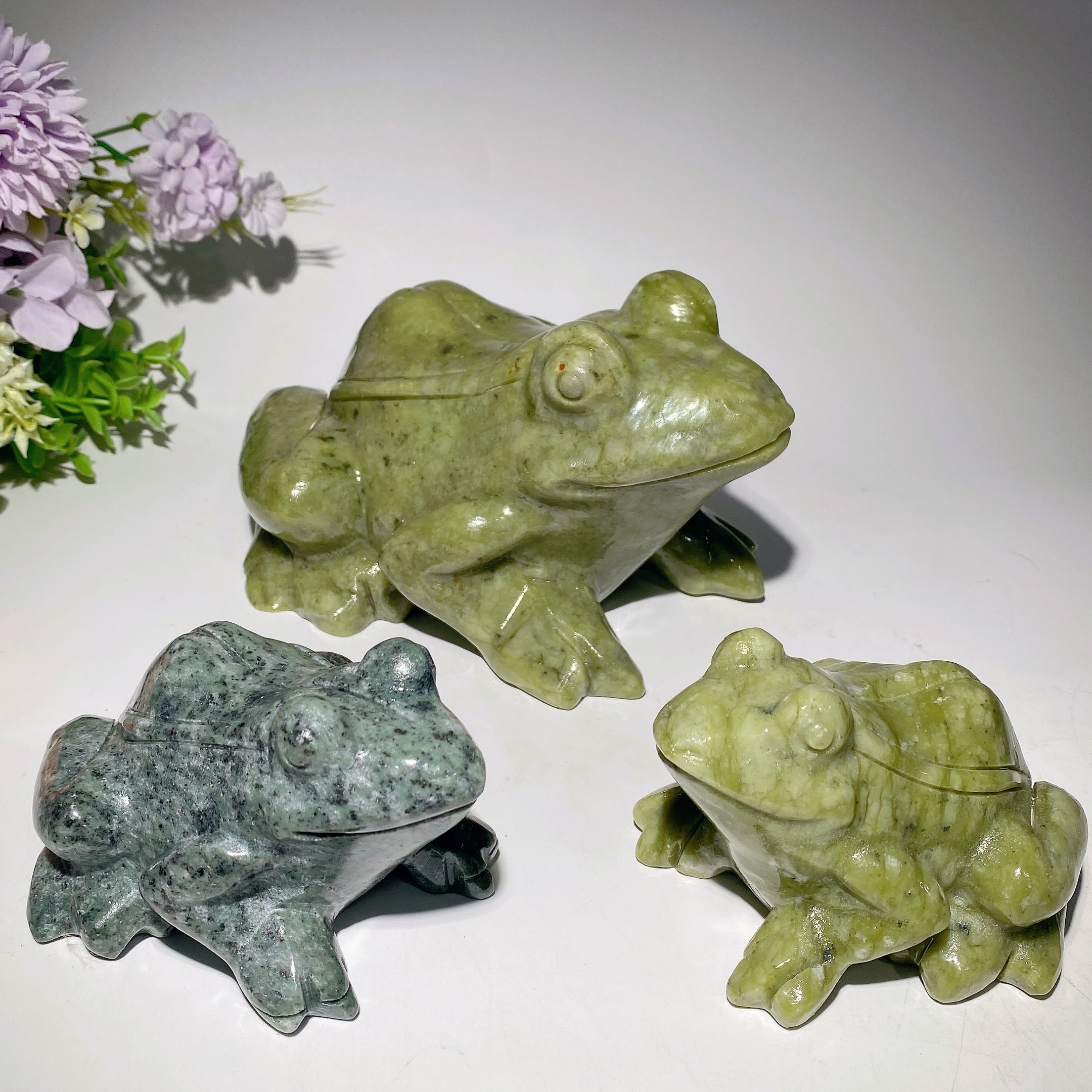 Serpentine & Jade Frog Figurines 4.5-8.7 Inch Decorative Collectibles