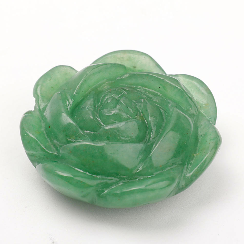 Set of 2 Crystal Flower Carvings Aventurine & Rose Quartz