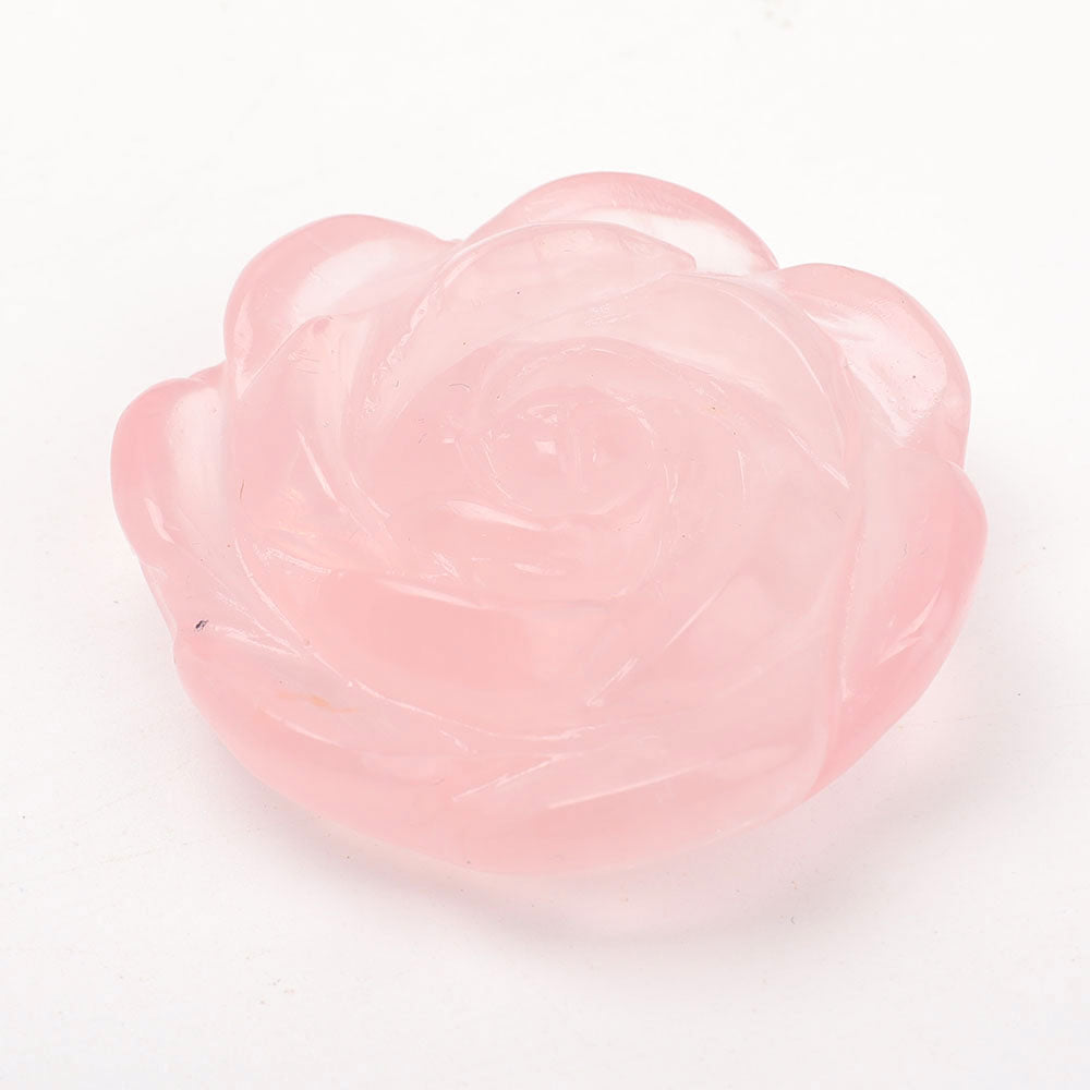 Set of 2 Crystal Flower Carvings Aventurine & Rose Quartz