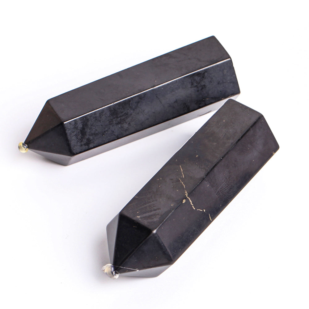 Set of 2 Polished Shungite Crystal Points 3.1 Inches
