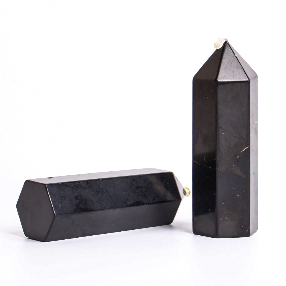 Set of 2 Polished Shungite Crystal Points 3.1 Inches