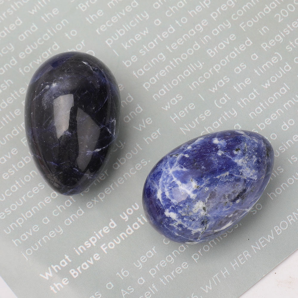 Set of 2 Sodalite Egg Shape Palm Stones for Meditation