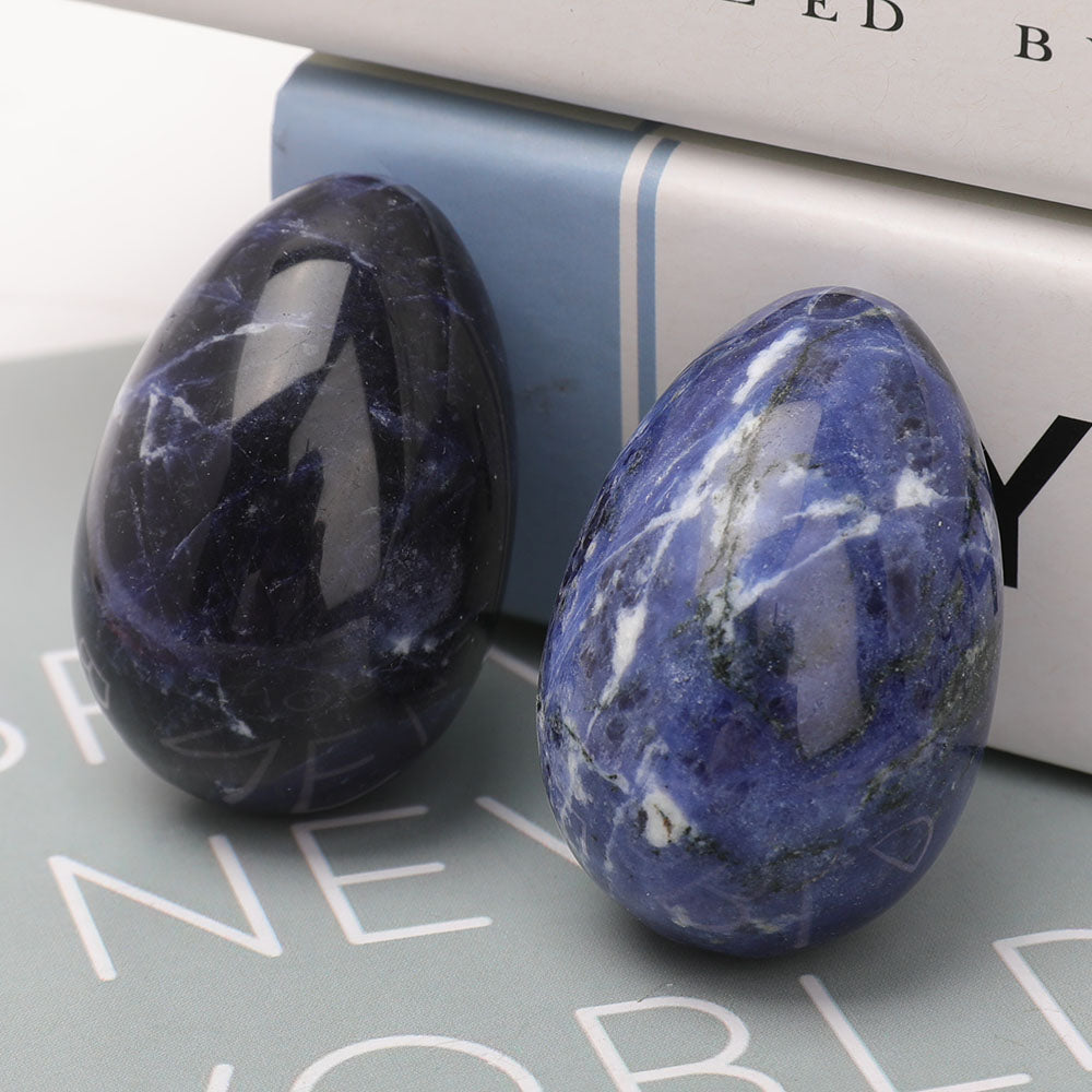 Set of 2 Sodalite Egg Shape Palm Stones for Meditation