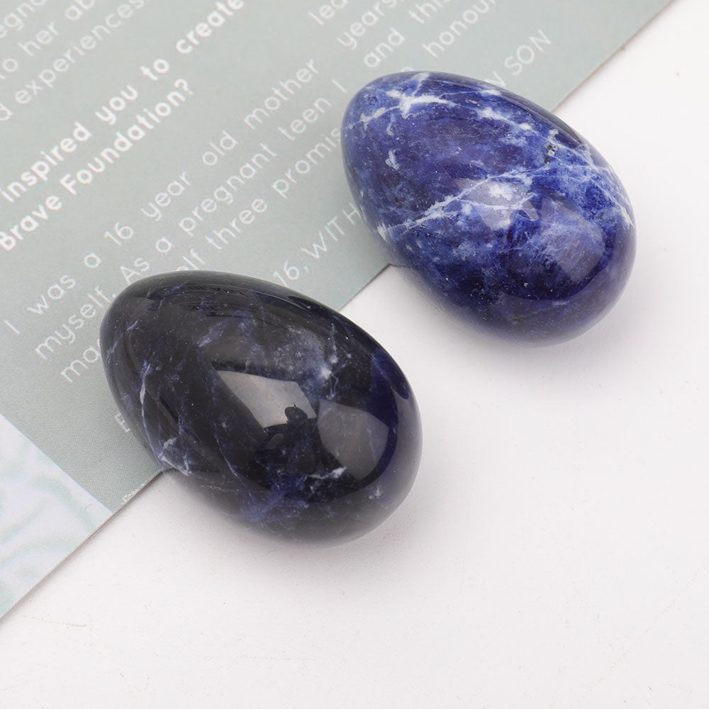 Set of 2 Sodalite Egg Shape Palm Stones for Meditation