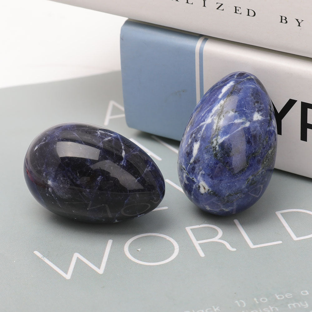 Set of 2 Sodalite Egg Shape Palm Stones for Meditation