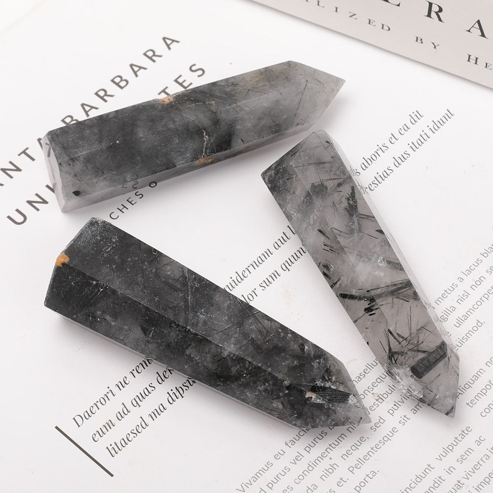 Set of 3 Black Tourmaline Crystal Points 3.0 to 3.5 Inches