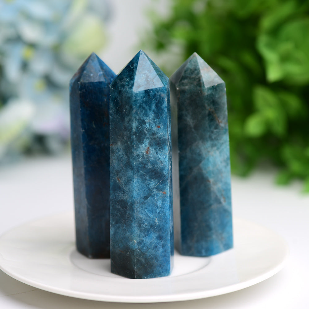 Set of 3 Blue Apatite Crystal Points 2.5-3.5 Inches