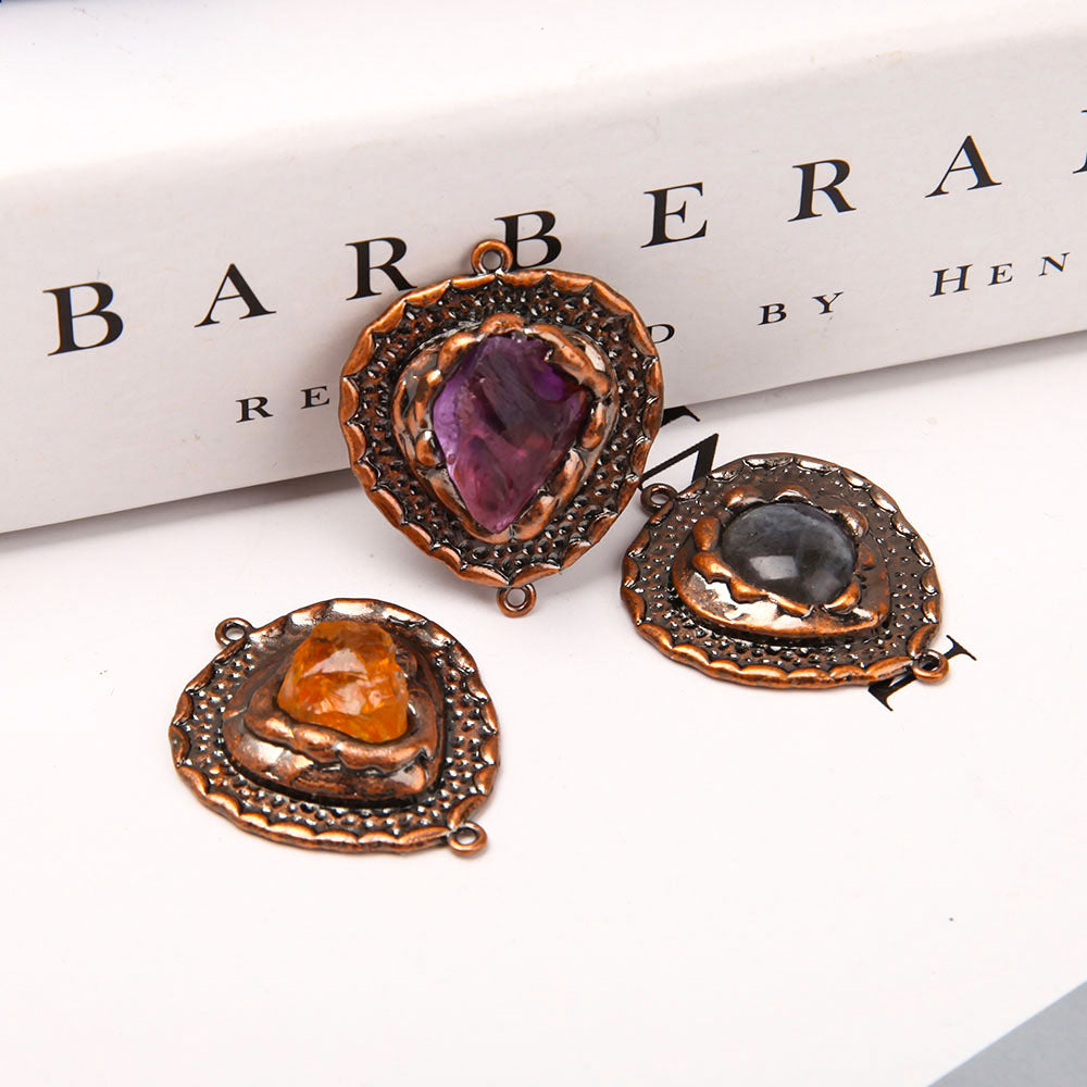 Set of 3 Citrine Amethyst Labradorite Crystal Pendants