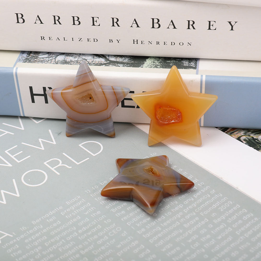 Set of 3 Druzy Agate 2-Inch Star Carvings for Healing