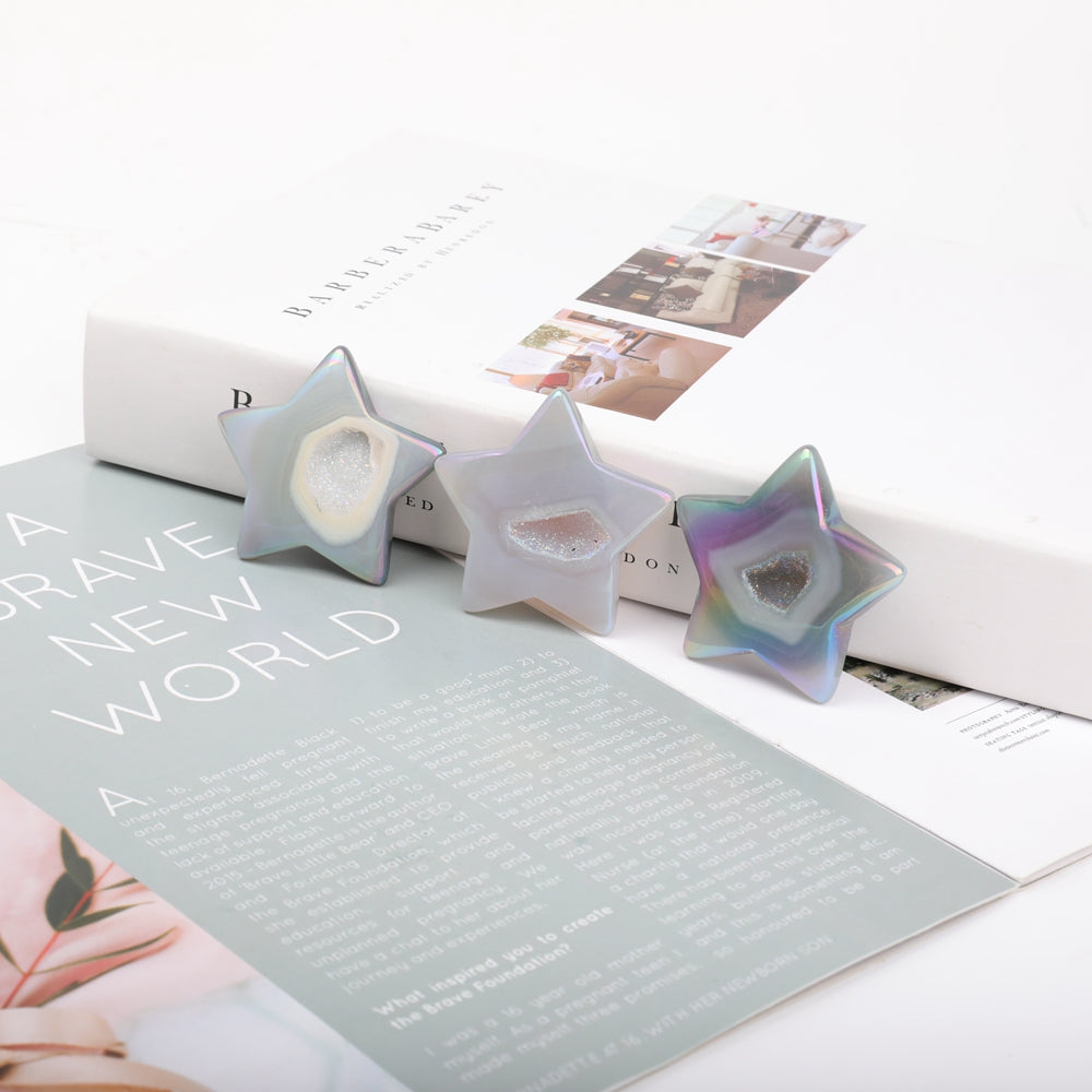 Set of 3 Druzy Agate Crystal Stars 2 Inches