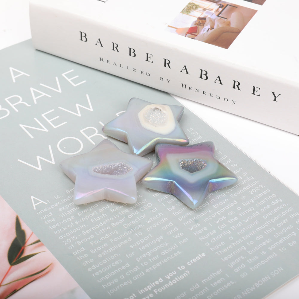 Set of 3 Druzy Agate Crystal Stars 2 Inches